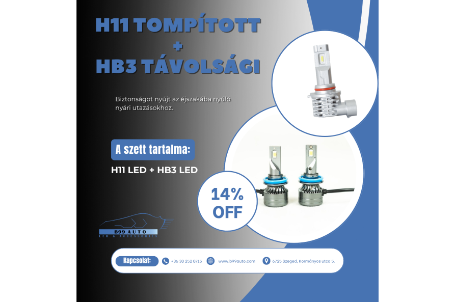 H11+HB3 Tompított + Távolsági csomagajánlat